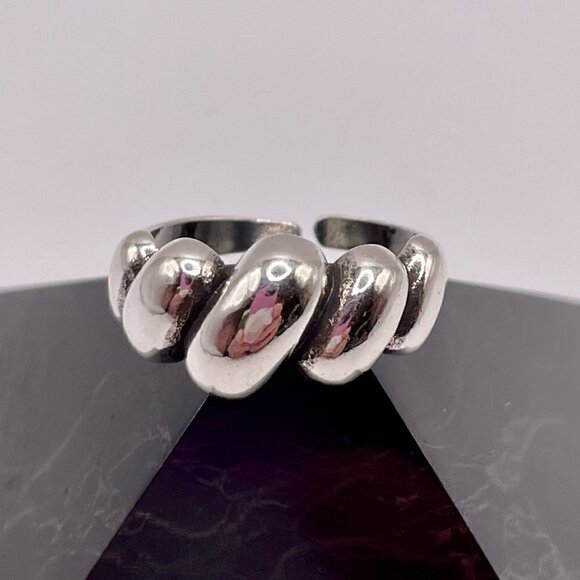 925 Sterling Stamped Puffy Diagonal Wrap Adjustable Boho Ring #1304 - Picture 5 of 11